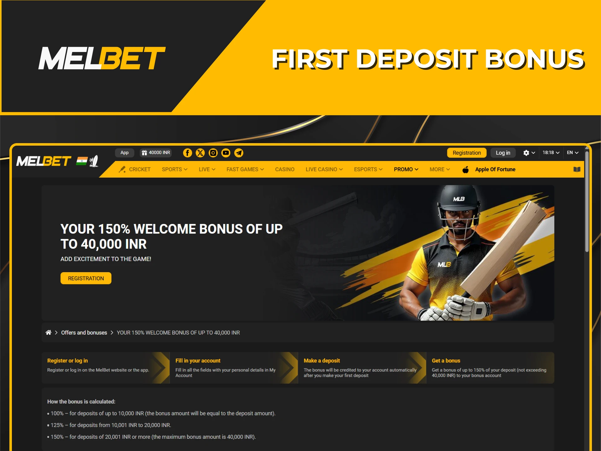 Get a bonus on your first deposit at Melbet.