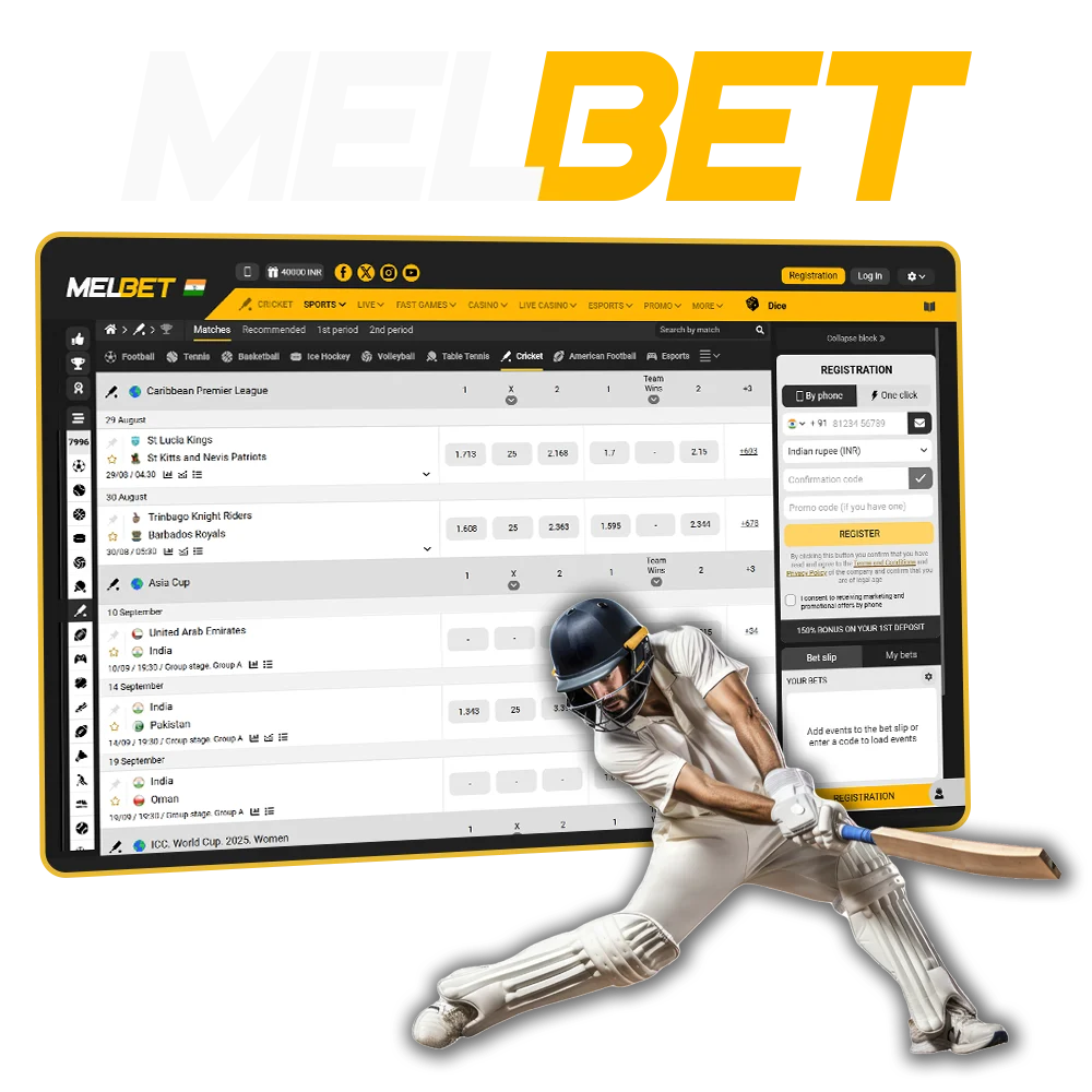 Try betting on cricket at Melbet bookmaker.