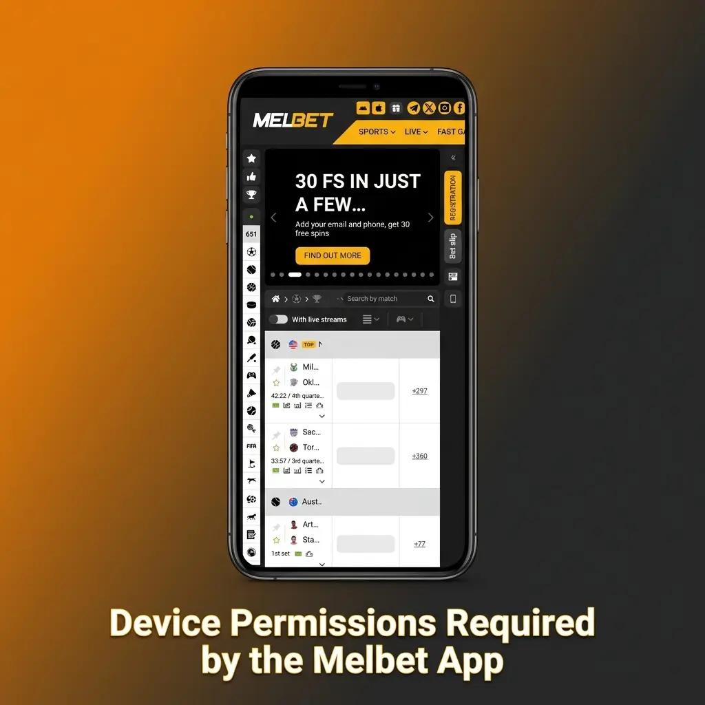 Melbet app device permissions including storage, internet, camera, notifications and location for proper functionality