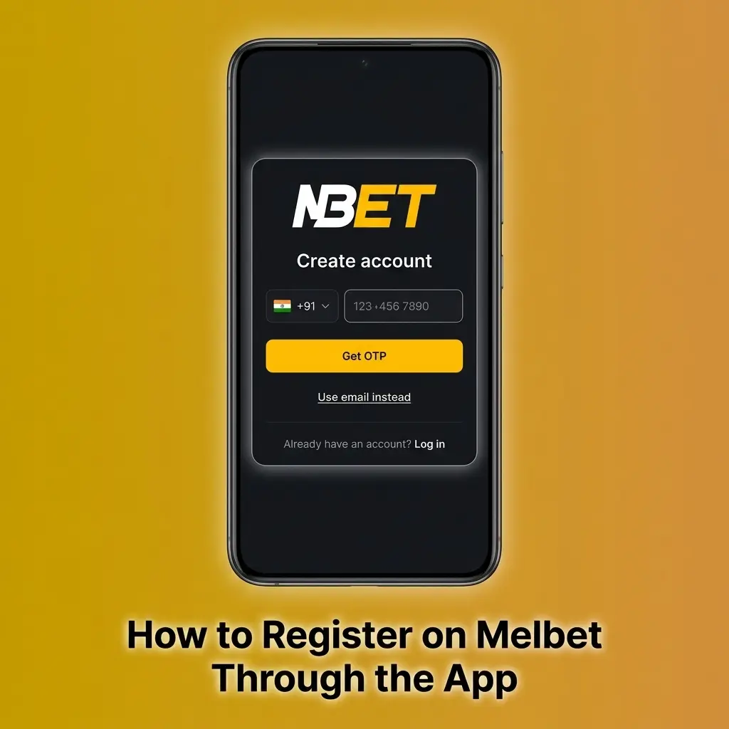 Melbet app registration steps showing account creation process with email or phone verification in INR currency