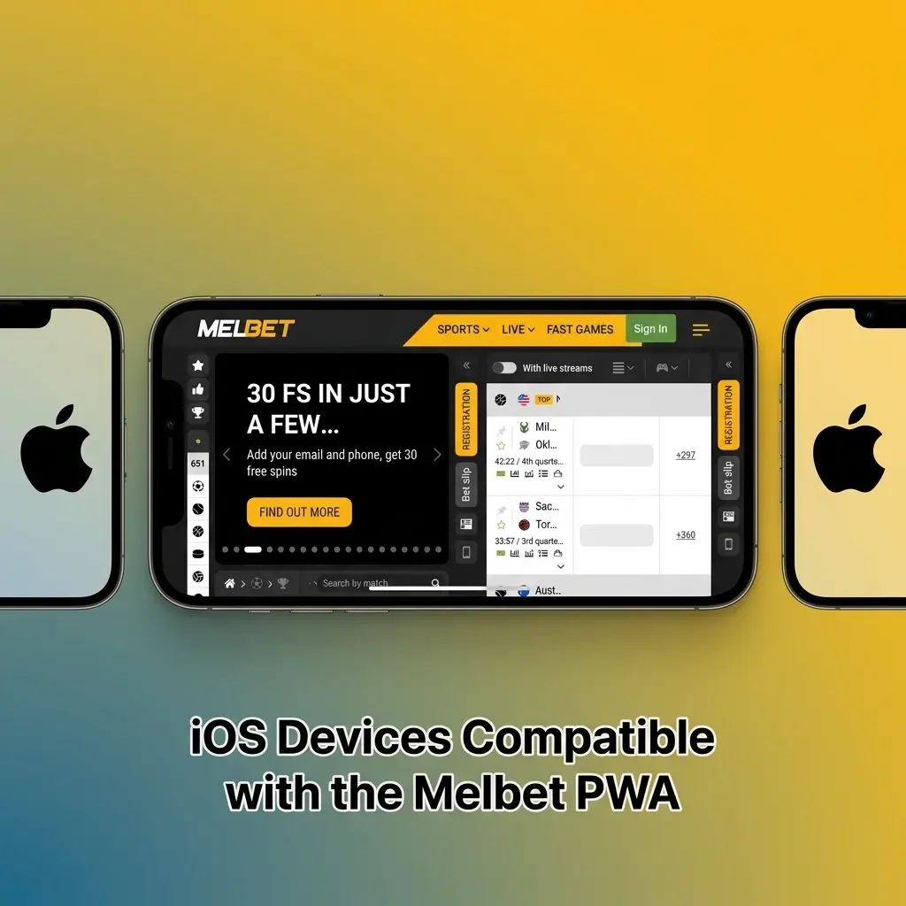 Melbet PWA compatible iOS devices list including iPhone 12 to 15 series and iPad models running iOS 12 or later