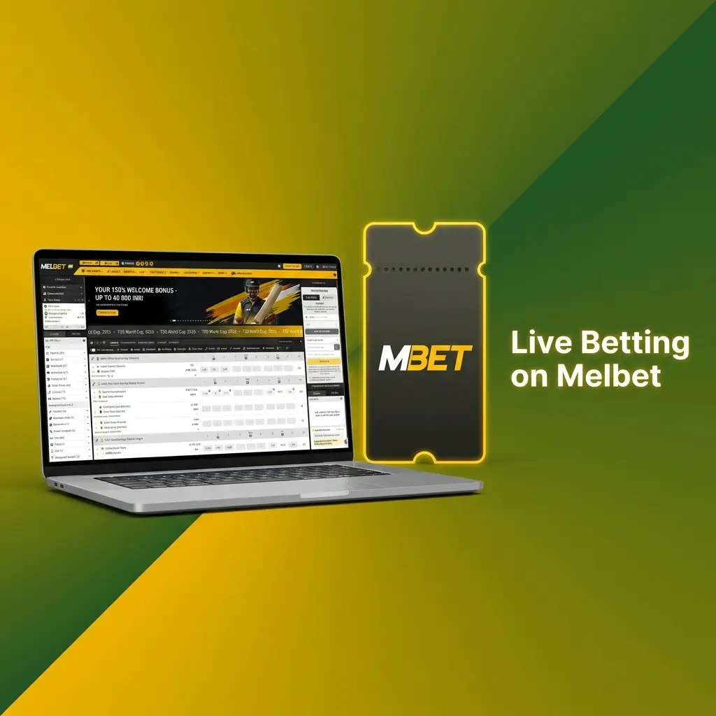 Melbet live betting interface showing real-time odds, live stats, and multi-sport in-play markets on mobile and desktop
