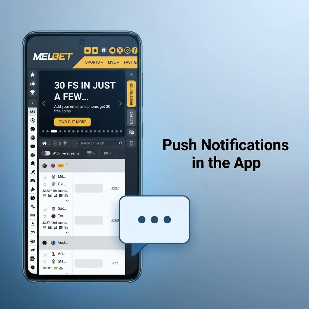 Melbet app push notifications for bets, odds alerts, promotions, and live match updates on Android and PWA